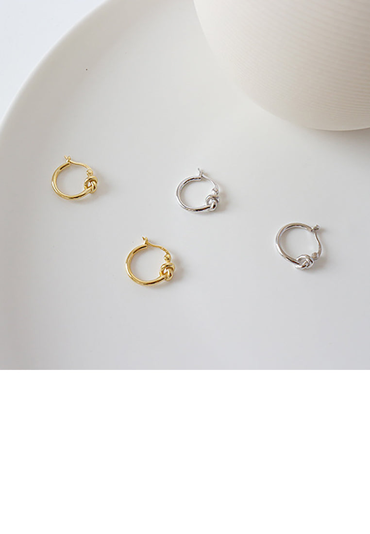 925 Sterling Silver Plated Gold Simple Fashion Knot Geometric Round Stud Earrings