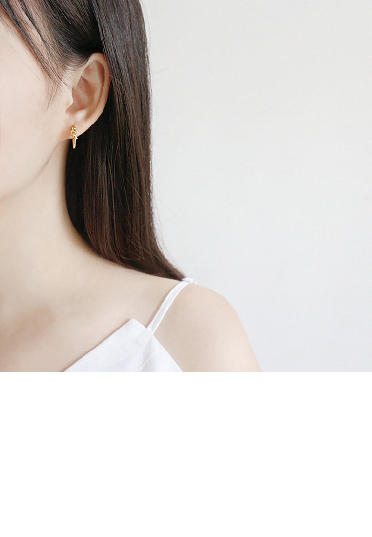 925 Sterling Silver Plated Gold Simple Fashion Knot Geometric Round Stud Earrings