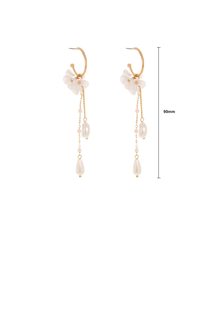 Fashion and Elegant Plated Gold Flower Tassel Imitation Pearl C-shape Circle Earrings - Luxurious Look