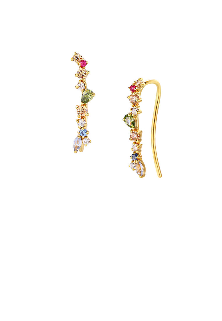 925 Sterling Silver Plated Gold Fashion Simple Geometric Earrings with Colorful Cubic Zirconia - Luxurious Look