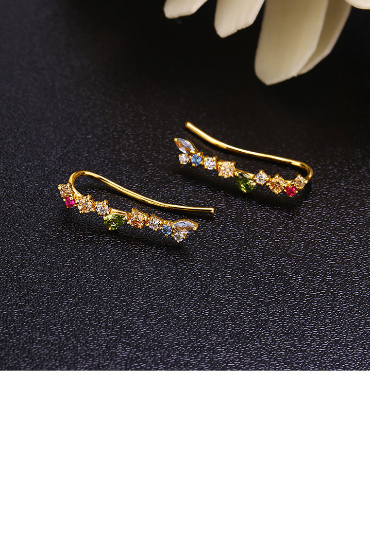 925 Sterling Silver Plated Gold Fashion Simple Geometric Earrings with Colorful Cubic Zirconia - Luxurious Look