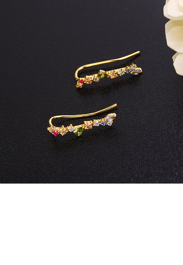 925 Sterling Silver Plated Gold Fashion Simple Geometric Earrings with Colorful Cubic Zirconia - Luxurious Look