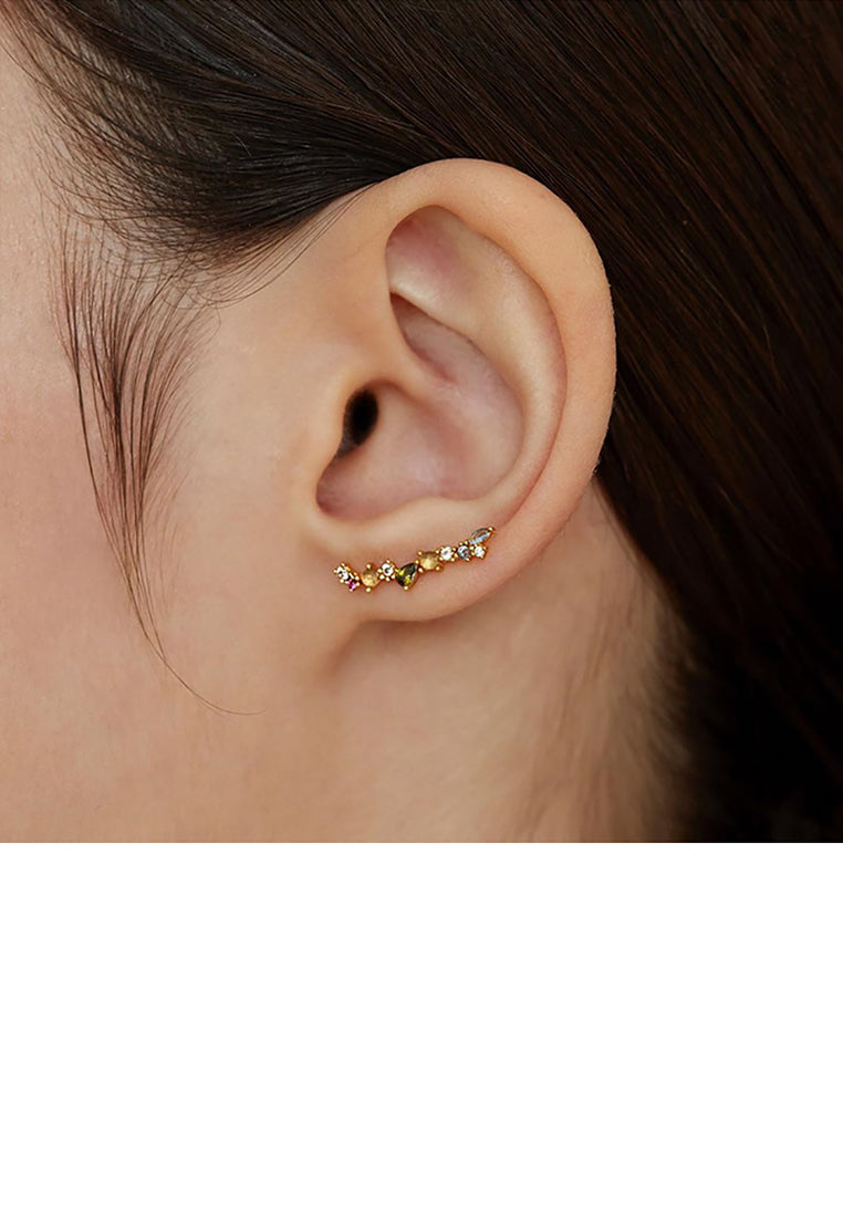 925 Sterling Silver Plated Gold Fashion Simple Geometric Earrings with Colorful Cubic Zirconia - Luxurious Look