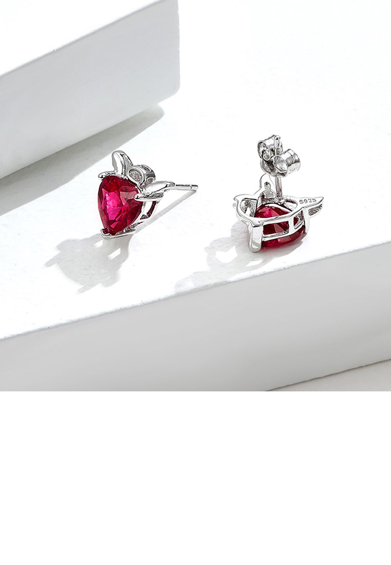 925 Sterling Silver Simple Creative Angel and Devil Heart-shaped Stud Earrings with Red Cubic Zirconia - Luxurious Look - Vibrant Color