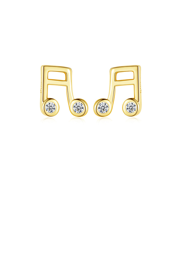 925 Sterling Silver Plated Gold Fashion Personalized Music Note Stud Earrings with Cubic Zirconia - Luxurious Look