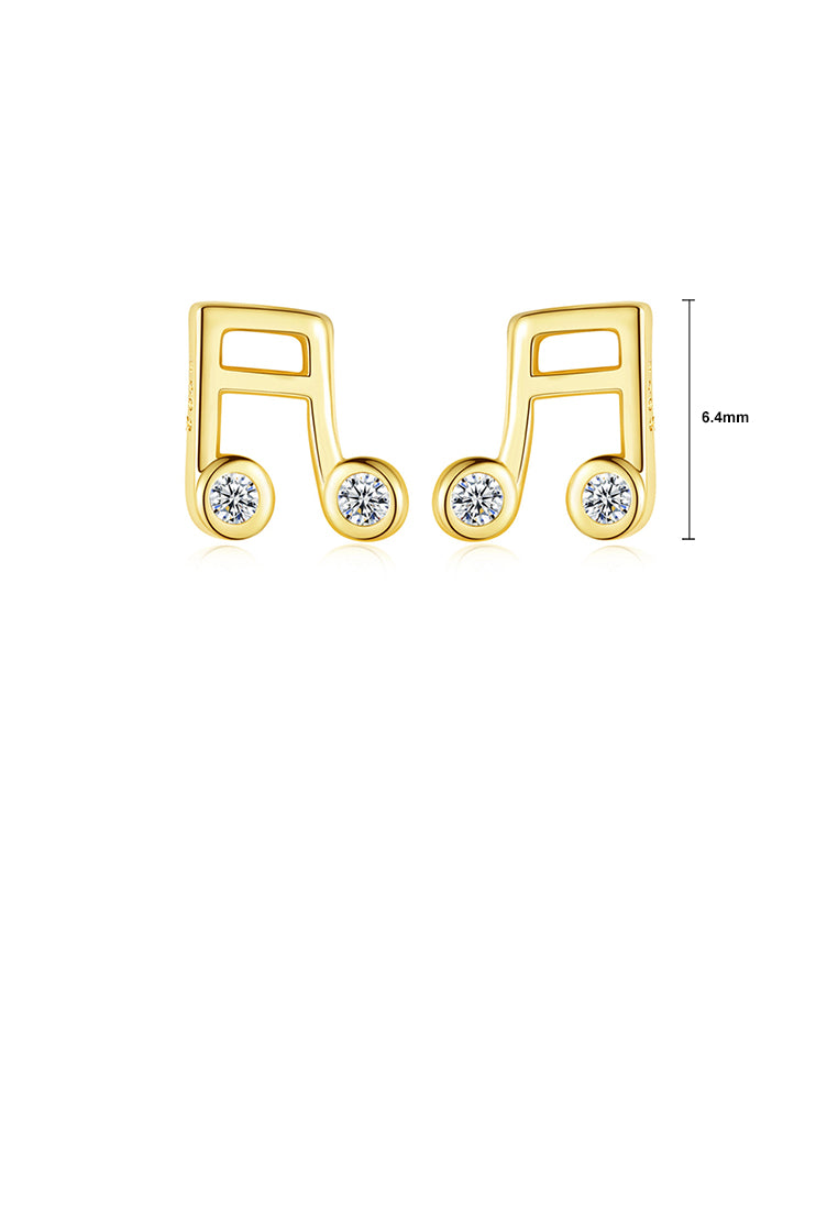 925 Sterling Silver Plated Gold Fashion Personalized Music Note Stud Earrings with Cubic Zirconia - Luxurious Look