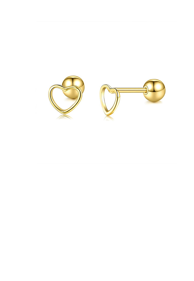 925 Sterling Silver Plated Gold Simple and Fashion Hollow Heart-shaped Stud Earrings