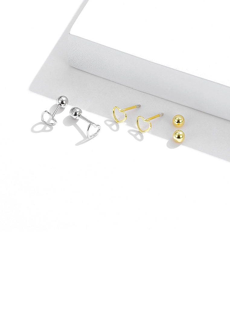 925 Sterling Silver Plated Gold Simple and Fashion Hollow Heart-shaped Stud Earrings