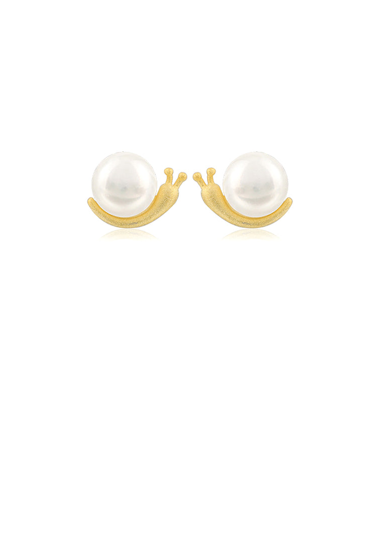 925 Sterling Silver Plated Gold Simple and Cute Snail Freshwater Pearl Stud Earrings - Luxurious Look