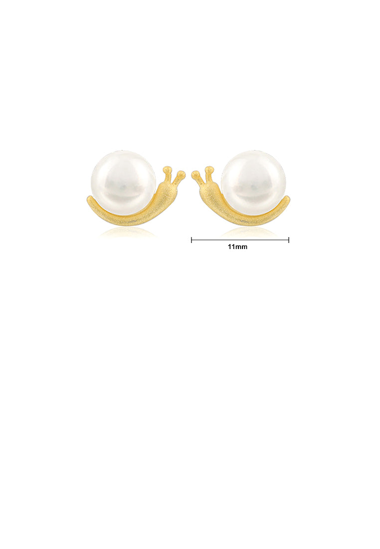 925 Sterling Silver Plated Gold Simple and Cute Snail Freshwater Pearl Stud Earrings - Luxurious Look