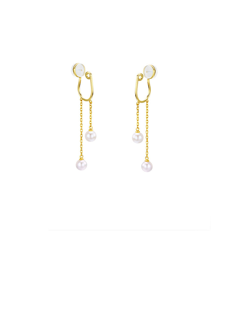 925 Sterling Silver Plated Gold Simple Temperament U-shaped Tassel Freshwater Pearl Ear Clip - Luxurious Look