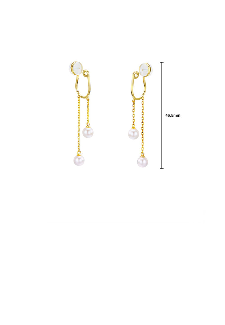 925 Sterling Silver Plated Gold Simple Temperament U-shaped Tassel Freshwater Pearl Ear Clip - Luxurious Look
