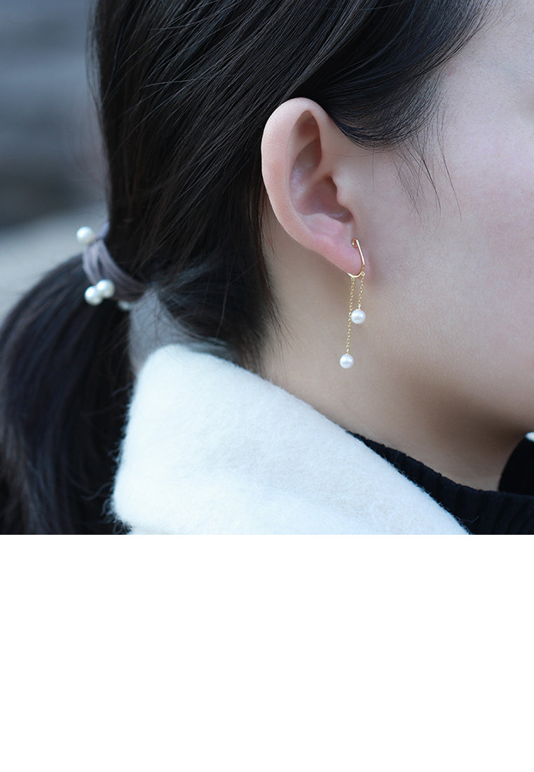 925 Sterling Silver Plated Gold Simple Temperament U-shaped Tassel Freshwater Pearl Ear Clip - Luxurious Look