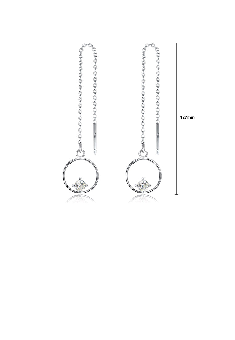 925 Sterling Silver Simple Fashion Geometric Circle Tassel Earrings with Cubic Zirconia - Luxurious Look