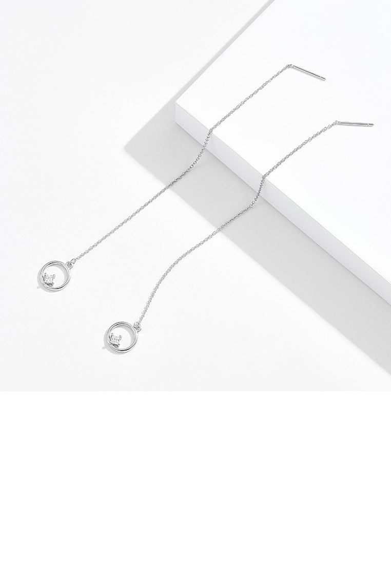 925 Sterling Silver Simple Fashion Geometric Circle Tassel Earrings with Cubic Zirconia - Luxurious Look