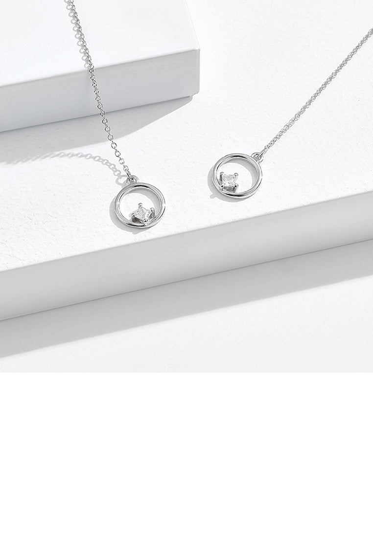 925 Sterling Silver Simple Fashion Geometric Circle Tassel Earrings with Cubic Zirconia - Luxurious Look