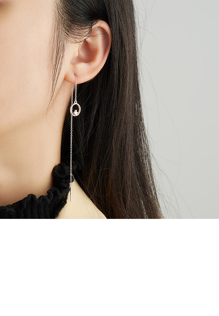 925 Sterling Silver Simple Fashion Geometric Circle Tassel Earrings with Cubic Zirconia - Luxurious Look
