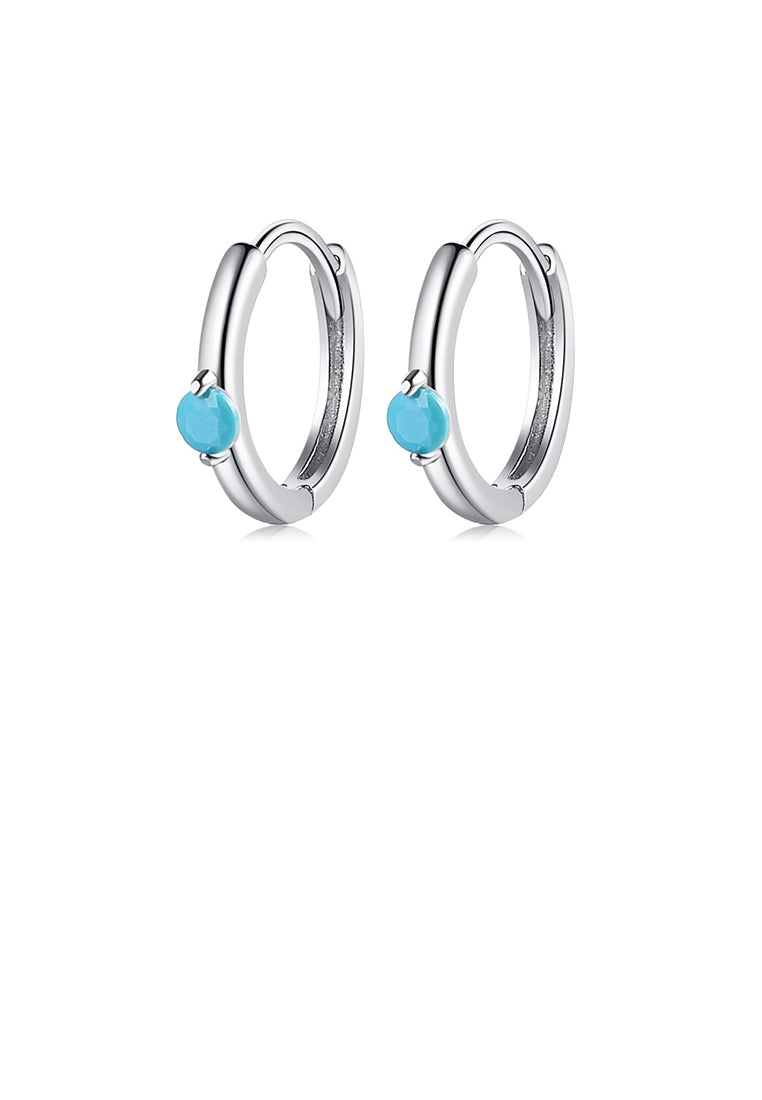 925 Sterling Silver Simple Fashion Geometric Round Stud Earrings with Blue Cubic Zirconia - Luxurious Look