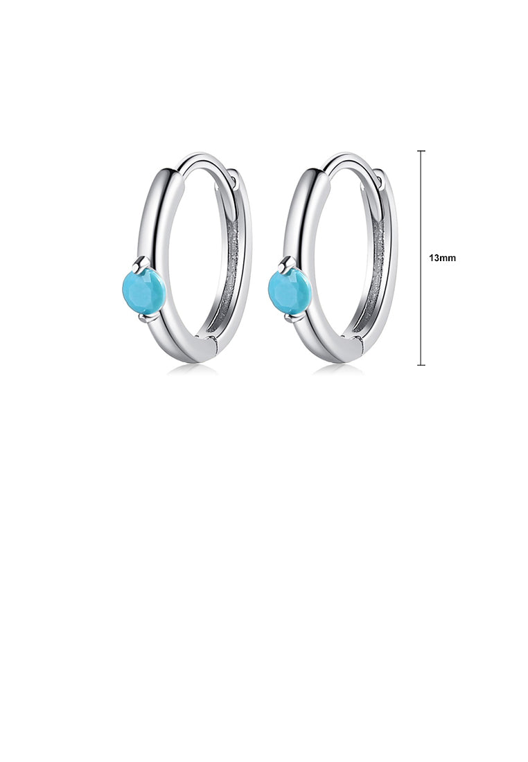 925 Sterling Silver Simple Fashion Geometric Round Stud Earrings with Blue Cubic Zirconia - Luxurious Look