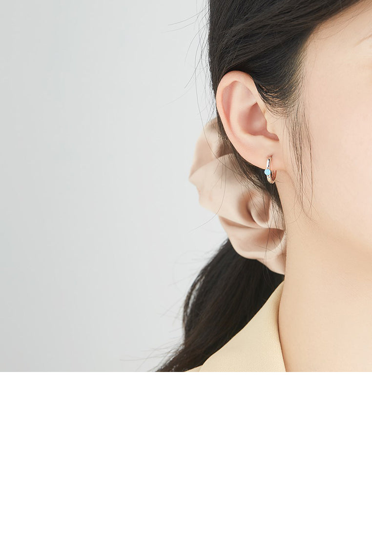 925 Sterling Silver Simple Fashion Geometric Round Stud Earrings with Blue Cubic Zirconia - Luxurious Look