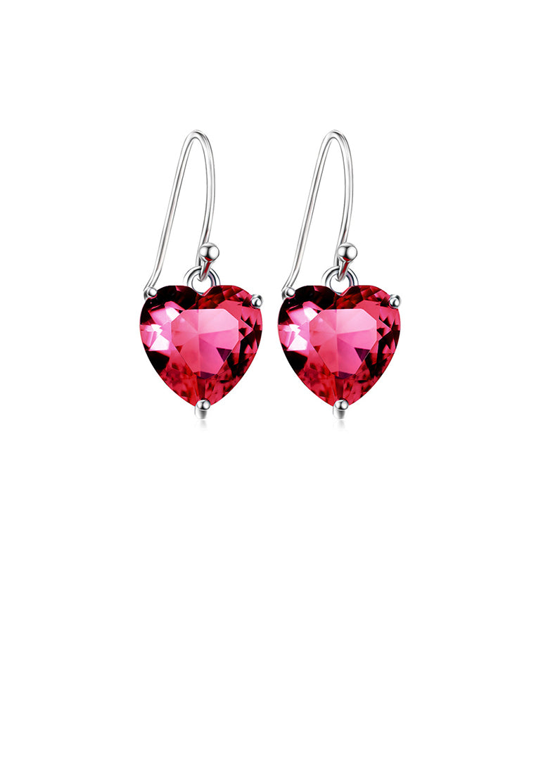 925 Sterling Silver Simple Fashion Red Heart-shaped Cubic Zirconia Earrings - Luxurious Look - Vibrant Color