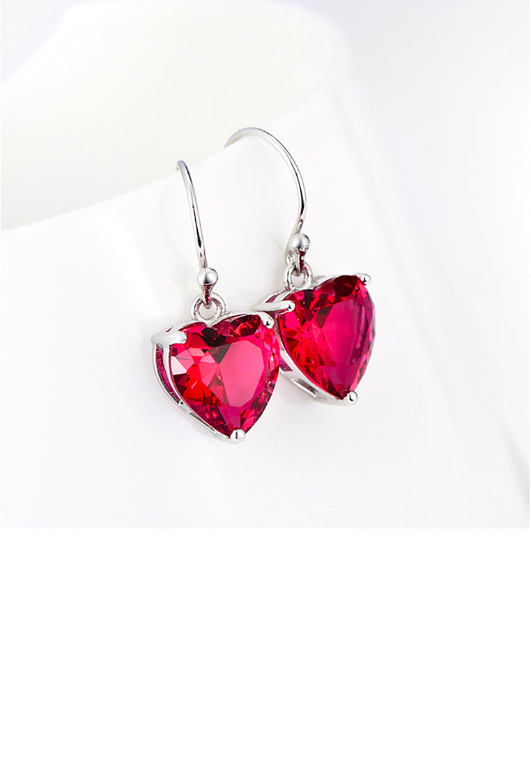 925 Sterling Silver Simple Fashion Red Heart-shaped Cubic Zirconia Earrings - Luxurious Look - Vibrant Color
