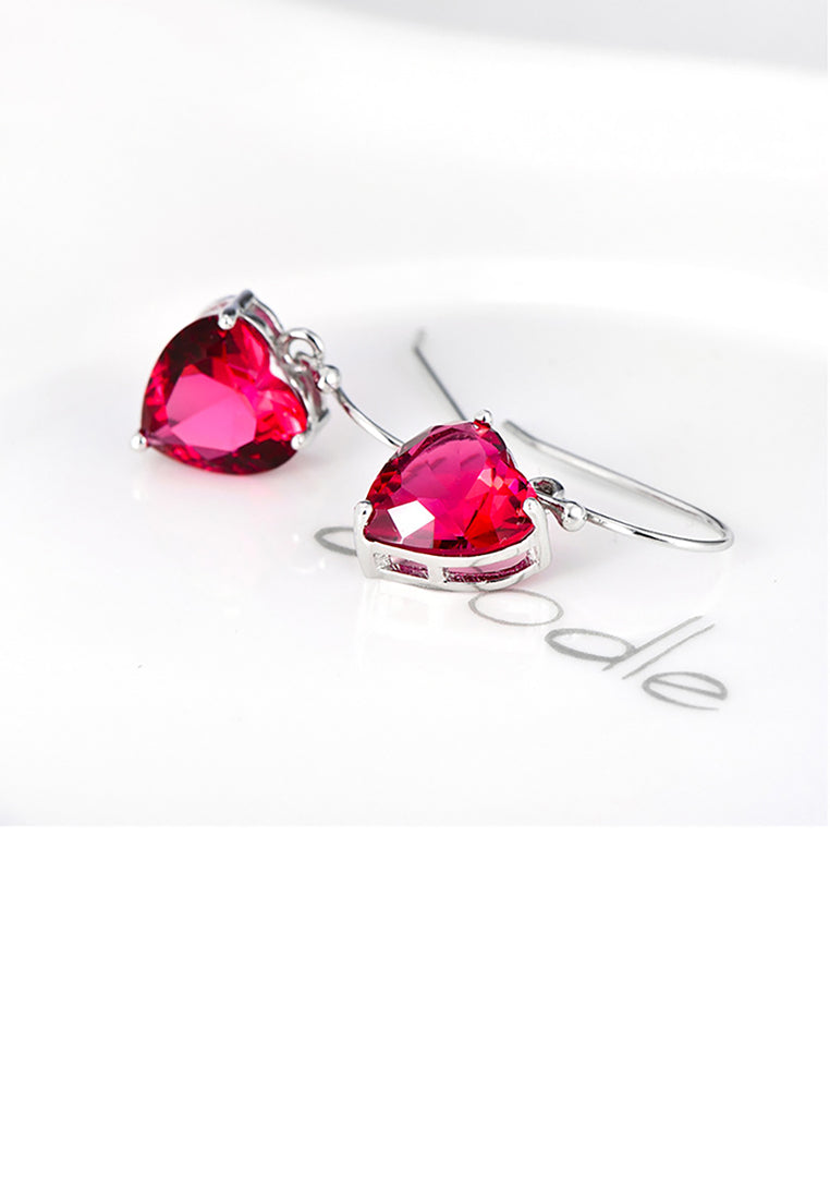 925 Sterling Silver Simple Fashion Red Heart-shaped Cubic Zirconia Earrings - Luxurious Look - Vibrant Color
