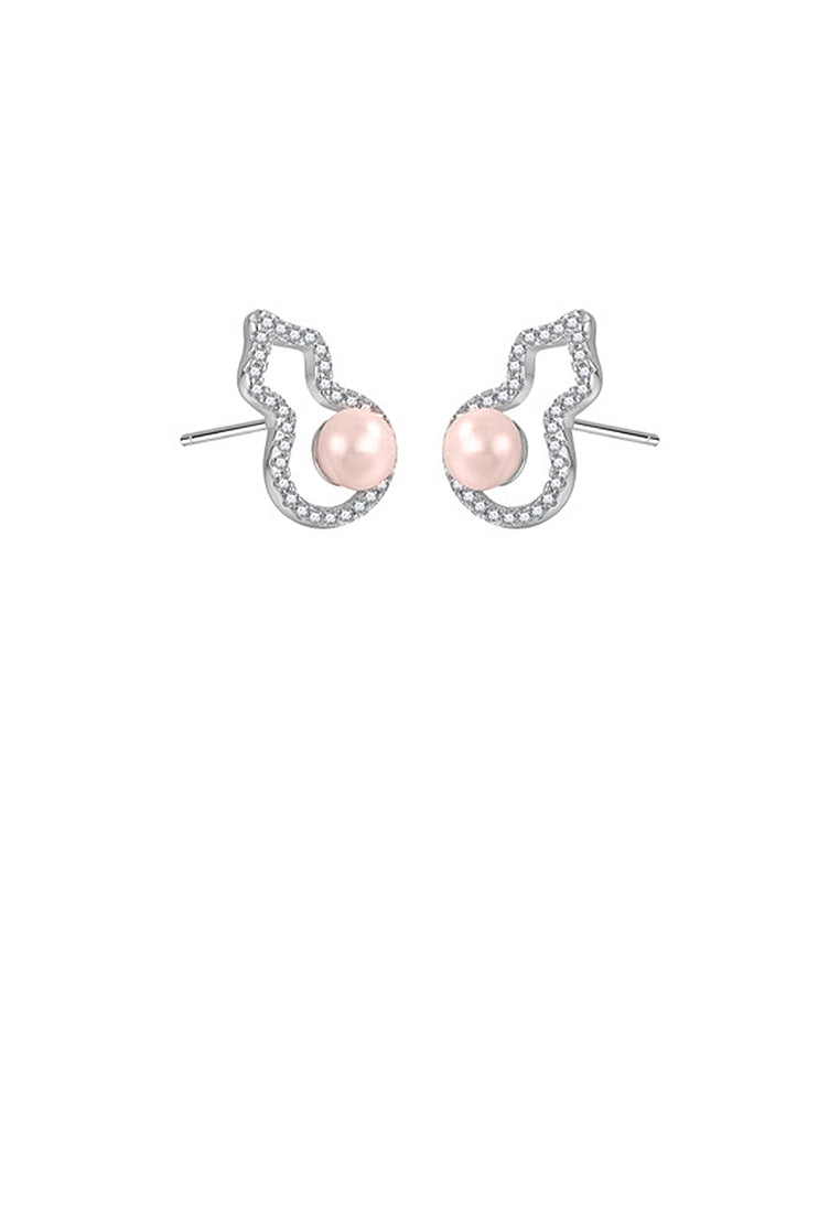 925 Sterling Silver Fashion Simple Gourd Purple Freshwater Pearl Stud Earrings with Cubic Zirconia - Luxurious Look