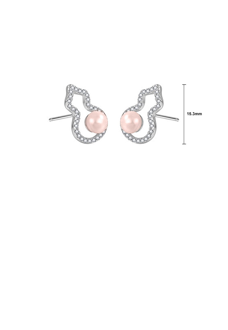 925 Sterling Silver Fashion Simple Gourd Purple Freshwater Pearl Stud Earrings with Cubic Zirconia - Luxurious Look