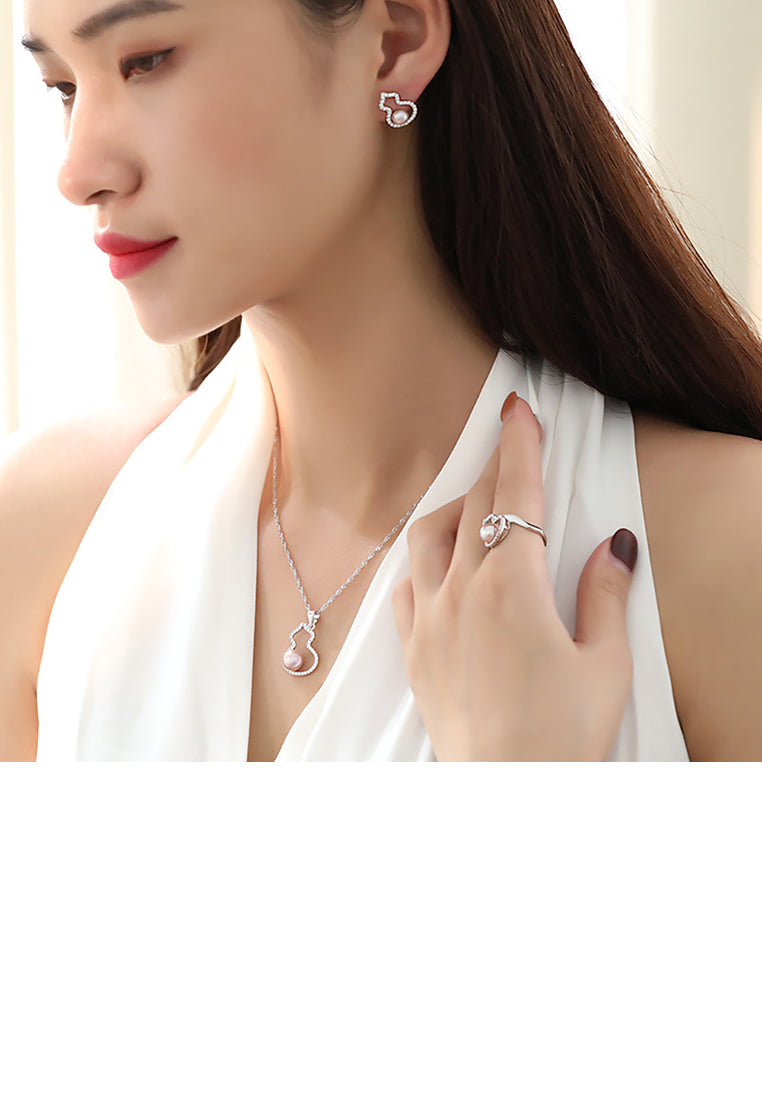 925 Sterling Silver Fashion Simple Gourd Purple Freshwater Pearl Stud Earrings with Cubic Zirconia - Luxurious Look