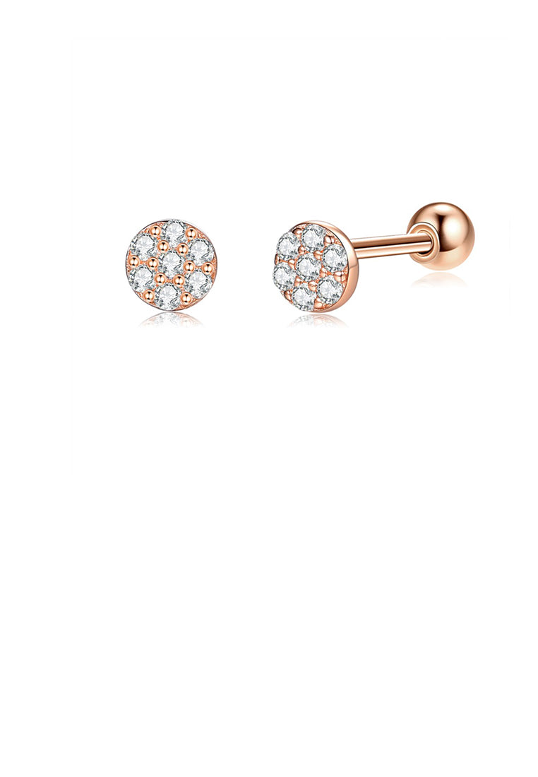 925 Sterling Silver Plated Rose Gold Simple Fashion Geometric Round Stud Earrings with Cubic Zirconia - Luxurious Look