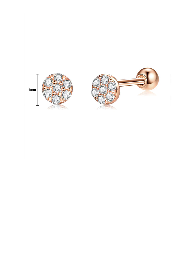 925 Sterling Silver Plated Rose Gold Simple Fashion Geometric Round Stud Earrings with Cubic Zirconia - Luxurious Look