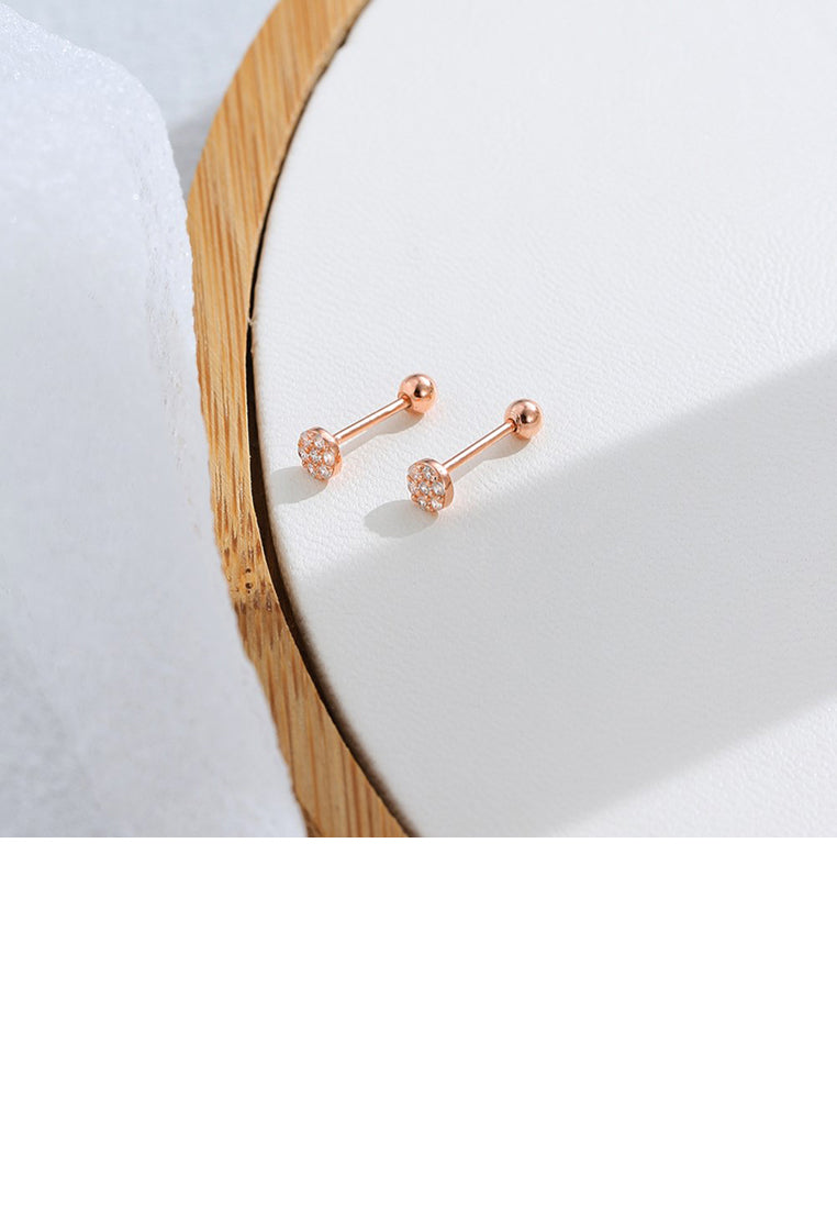 925 Sterling Silver Plated Rose Gold Simple Fashion Geometric Round Stud Earrings with Cubic Zirconia - Luxurious Look