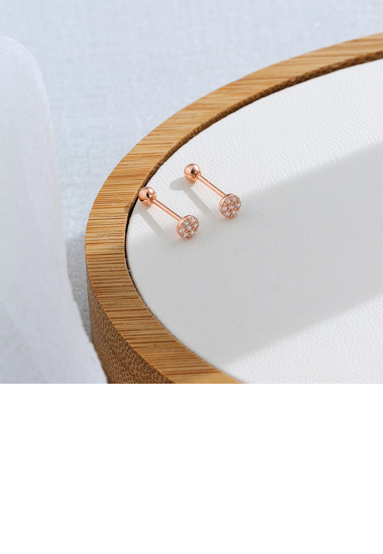 925 Sterling Silver Plated Rose Gold Simple Fashion Geometric Round Stud Earrings with Cubic Zirconia - Luxurious Look