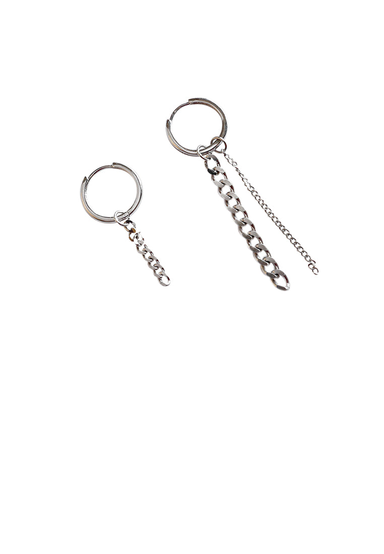 925 Sterling Silver Simple Personality Geometric Round Chain Tassel Stud Earrings