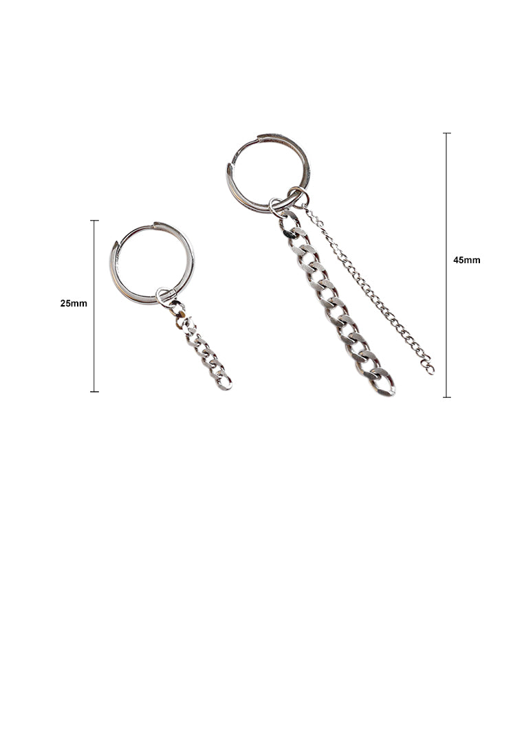 925 Sterling Silver Simple Personality Geometric Round Chain Tassel Stud Earrings