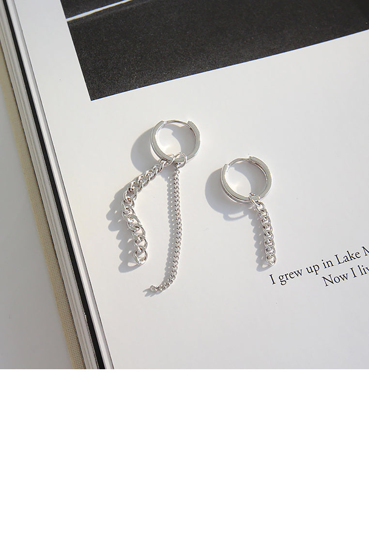 925 Sterling Silver Simple Personality Geometric Round Chain Tassel Stud Earrings