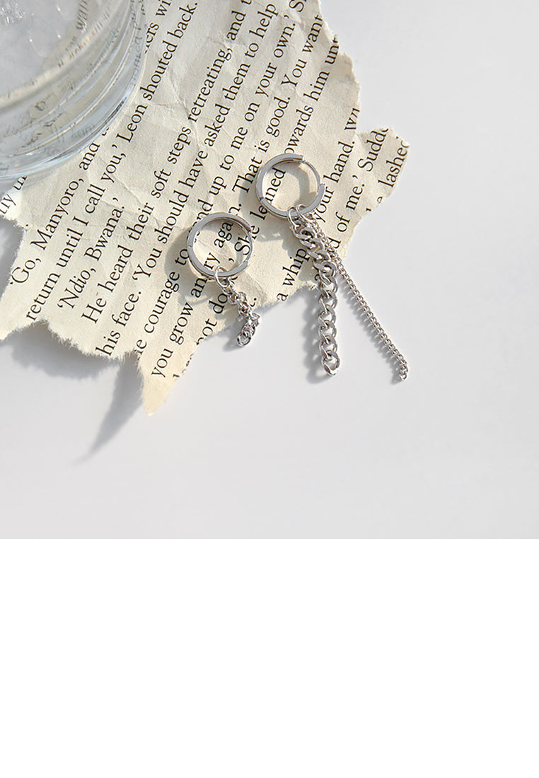 925 Sterling Silver Simple Personality Geometric Round Chain Tassel Stud Earrings