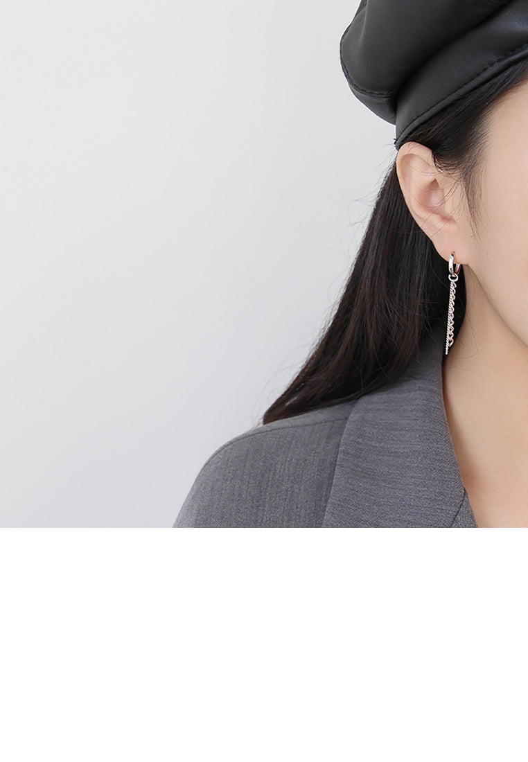 925 Sterling Silver Simple Personality Geometric Round Chain Tassel Stud Earrings