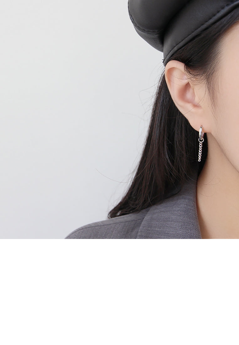 925 Sterling Silver Simple Personality Geometric Round Chain Tassel Stud Earrings