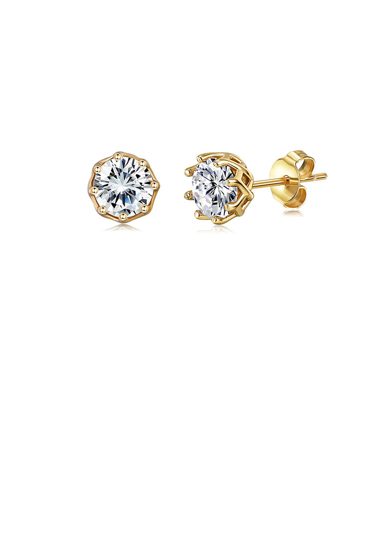 925 Sterling Silver Plated Gold Simple Fashion Geometric Round Cubic Zirconia Stud Earrings - Luxurious Look