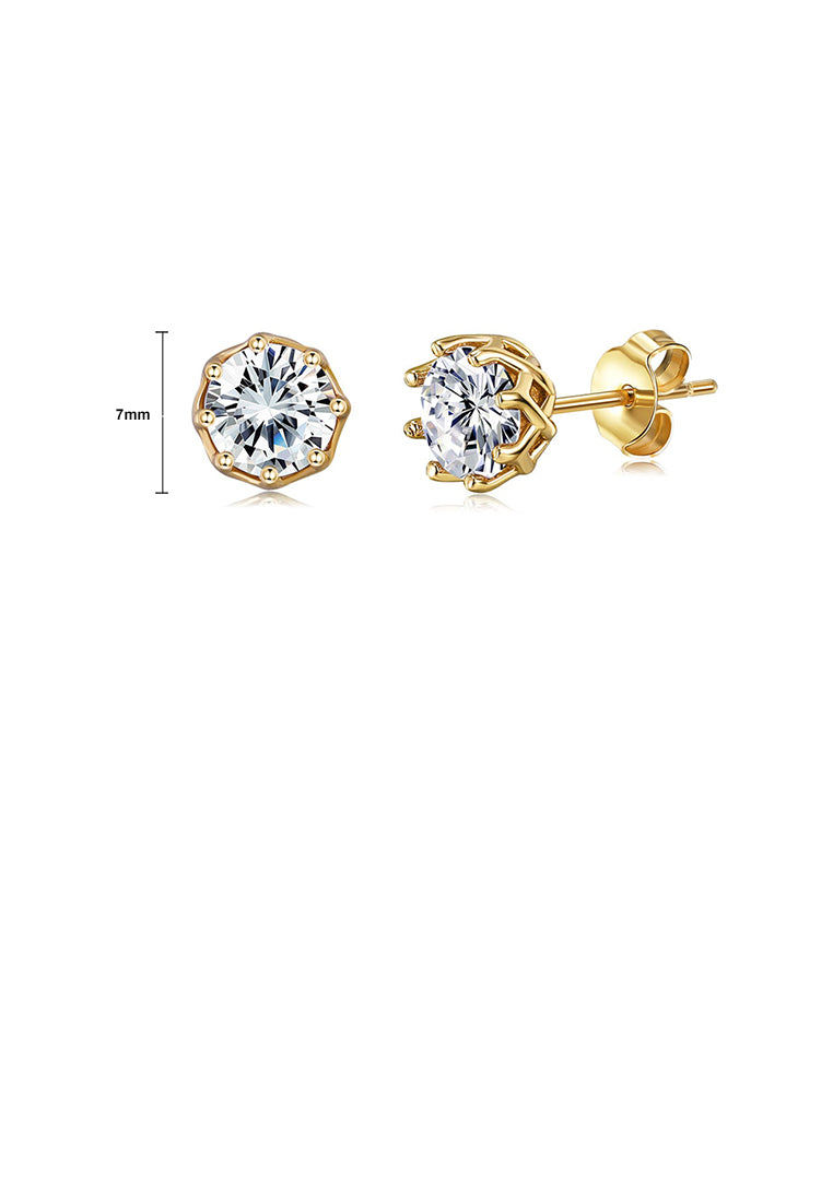 925 Sterling Silver Plated Gold Simple Fashion Geometric Round Cubic Zirconia Stud Earrings - Luxurious Look