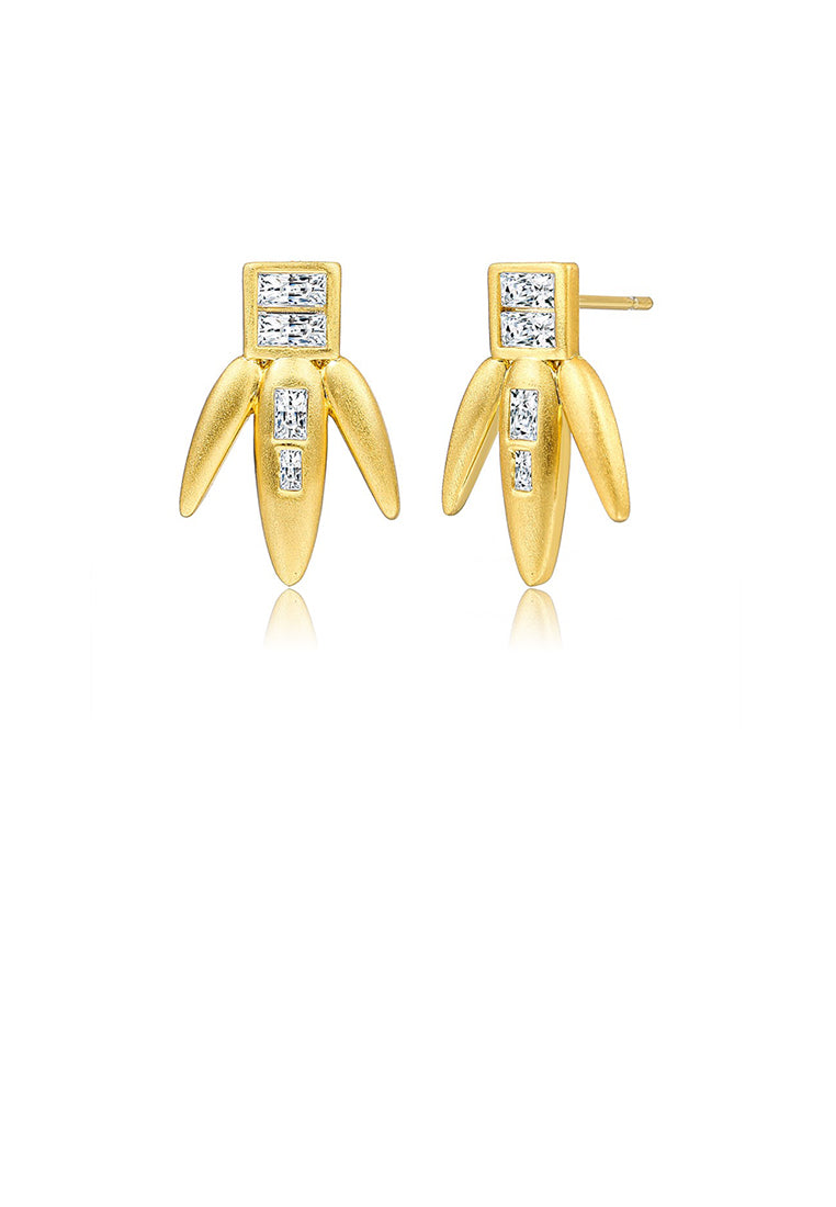 Fashion Personality Plated Gold Geometric Stud Earrings with Cubic Zirconia - Luxurious Look