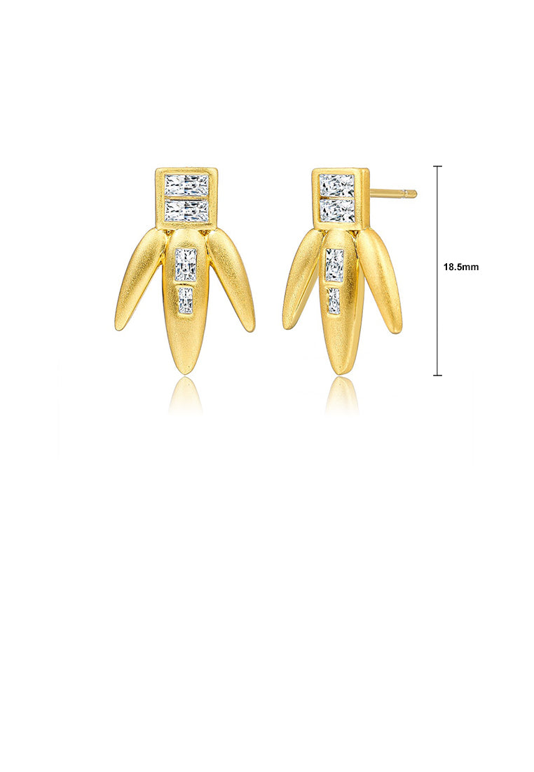 Fashion Personality Plated Gold Geometric Stud Earrings with Cubic Zirconia - Luxurious Look