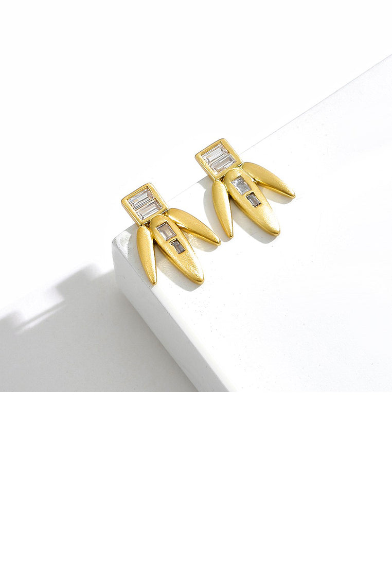 Fashion Personality Plated Gold Geometric Stud Earrings with Cubic Zirconia - Luxurious Look