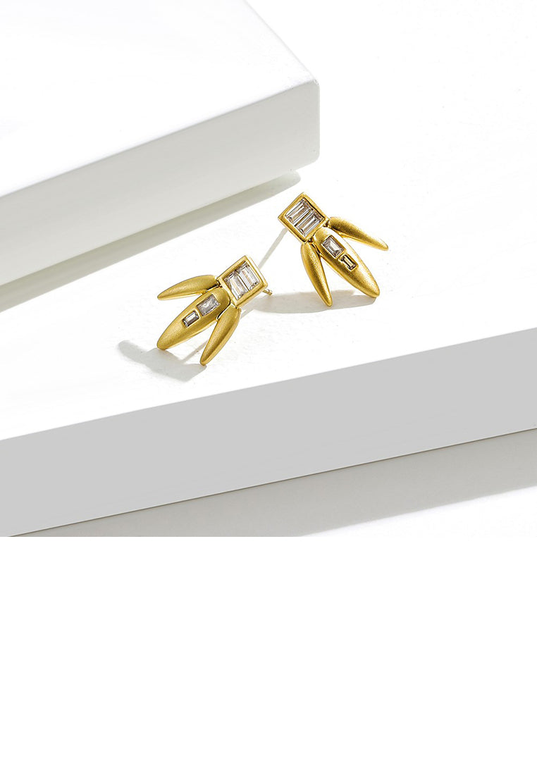 Fashion Personality Plated Gold Geometric Stud Earrings with Cubic Zirconia - Luxurious Look
