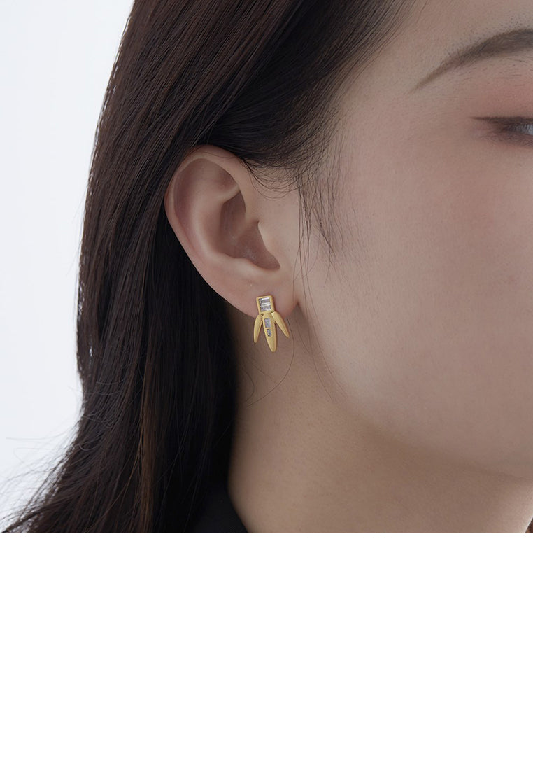 Fashion Personality Plated Gold Geometric Stud Earrings with Cubic Zirconia - Luxurious Look