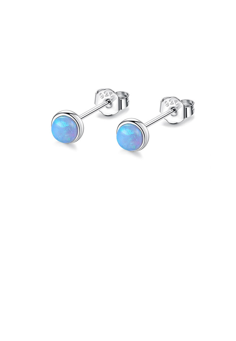 925 Sterling Silver Simple Fashion Geometric Round Green Opal Stud Earrings