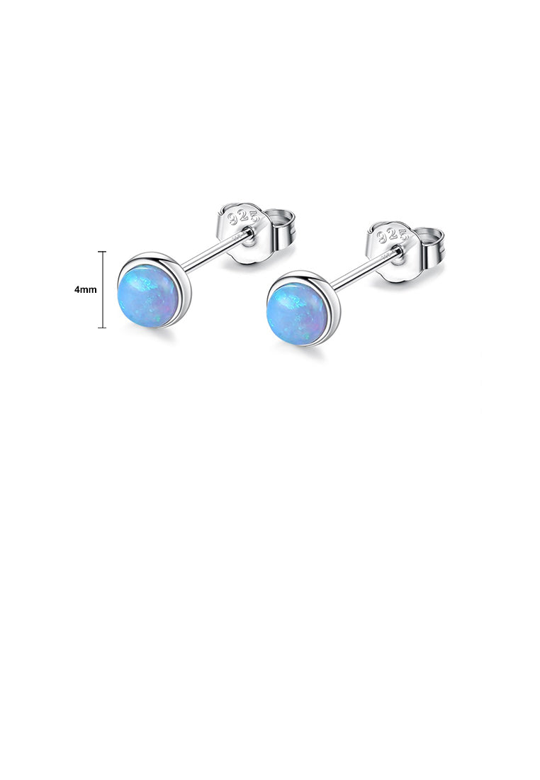 925 Sterling Silver Simple Fashion Geometric Round Green Opal Stud Earrings