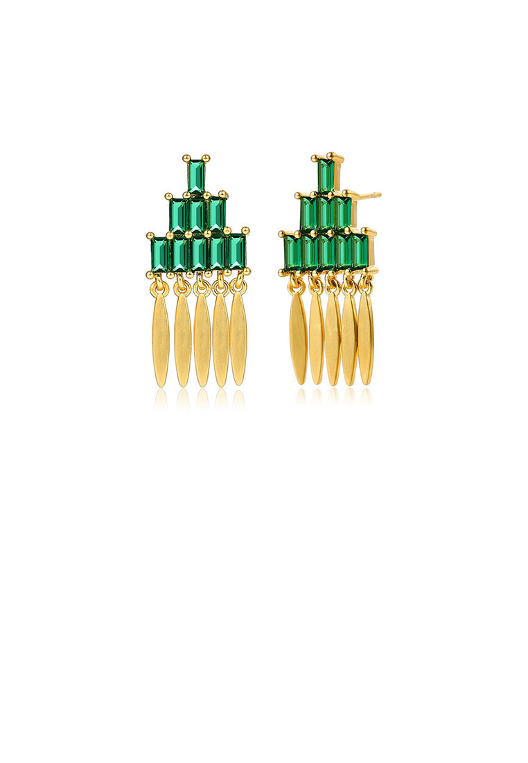 Fashion and Elegant Plated Gold Three-layer Geometric Rectangular Tassel Earrings with Cubic Zirconia - Luxurious Look
